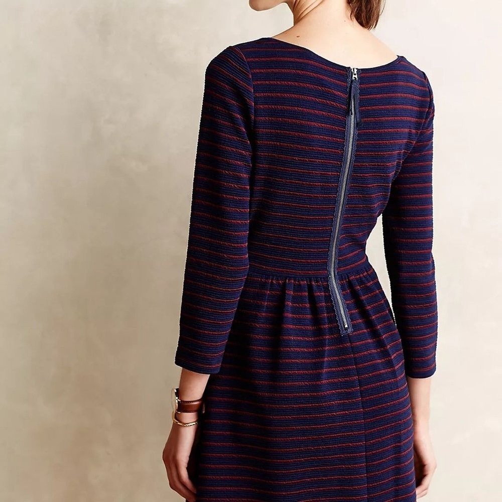 Anthropologie Maeve Stripped Burgundy and Blue Dress Size Medium